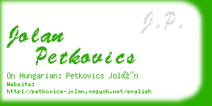 jolan petkovics business card